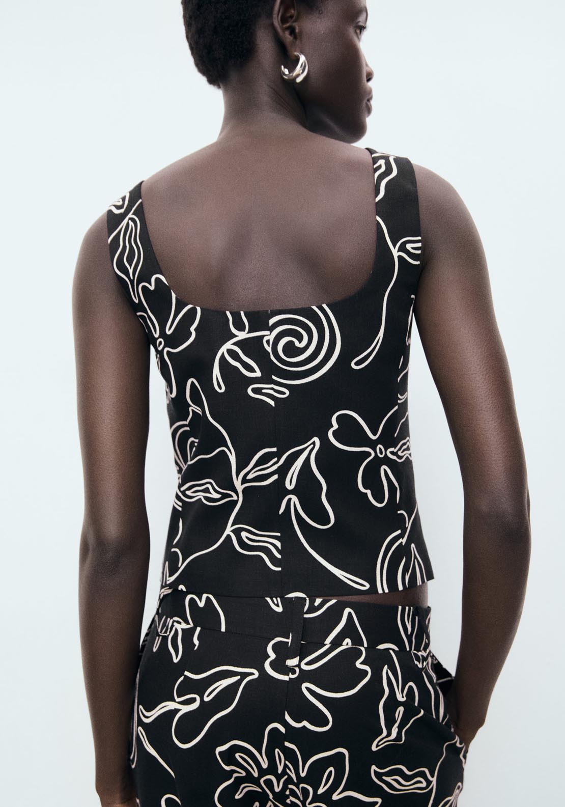 Mango Floral Print Linen Suit Vest - Black 2 Shaws Department Stores