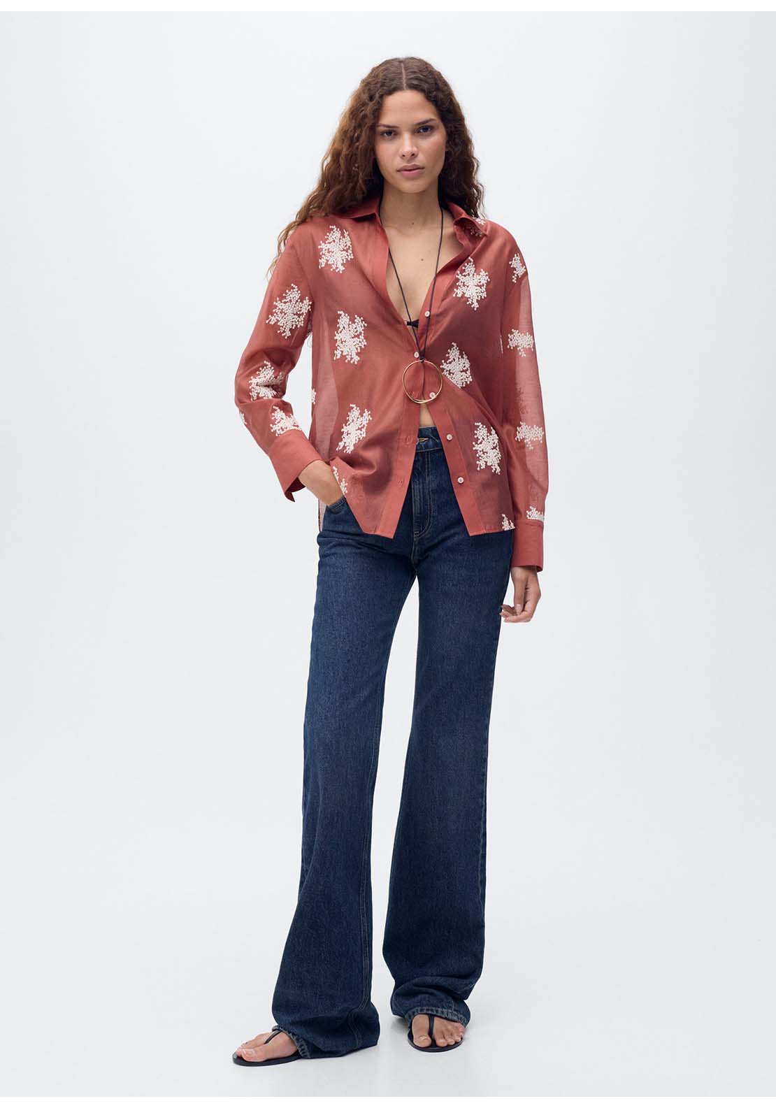 Embroidered Lyocell Shirt - Orange