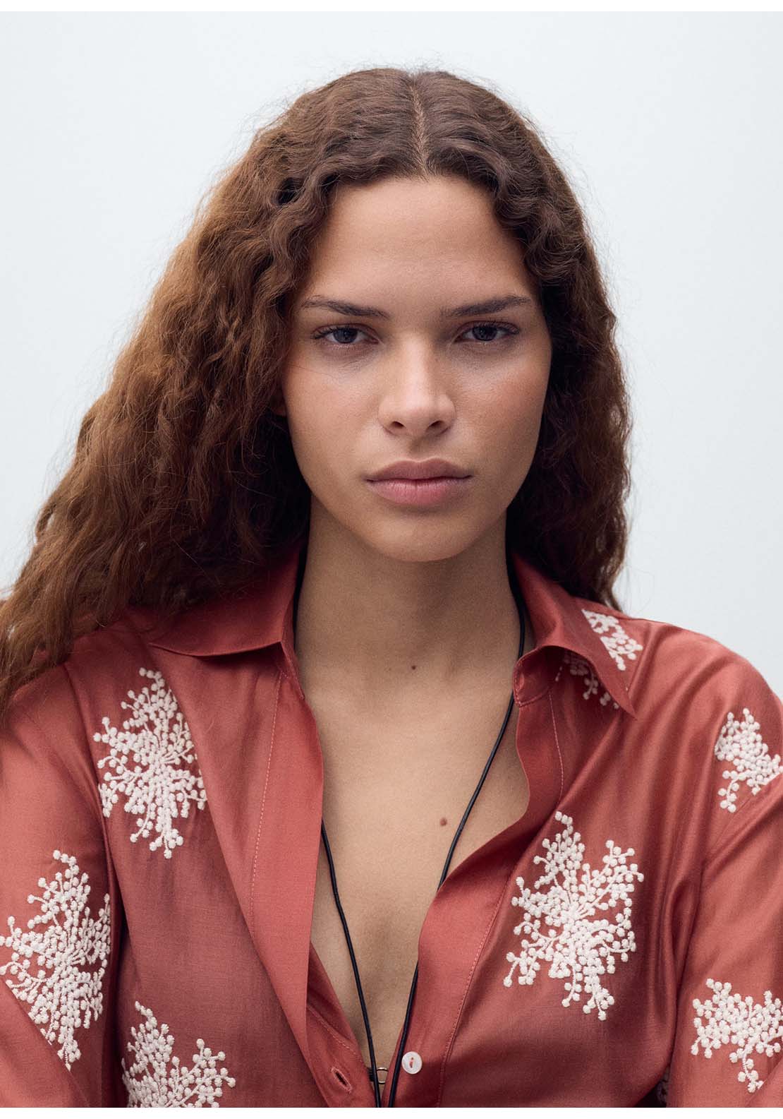Embroidered Lyocell Shirt - Orange