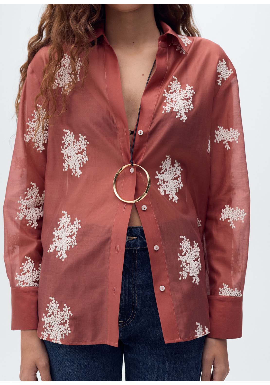 Embroidered Lyocell Shirt - Orange