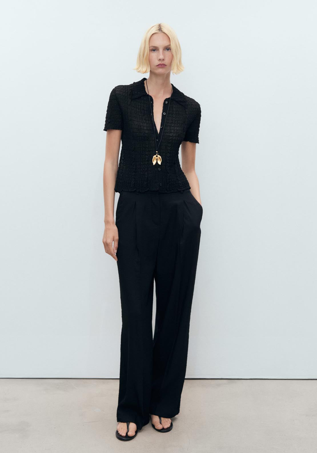 Mango Wide Leg Pleated Trousers - Black 6 Shaws Department Stores
