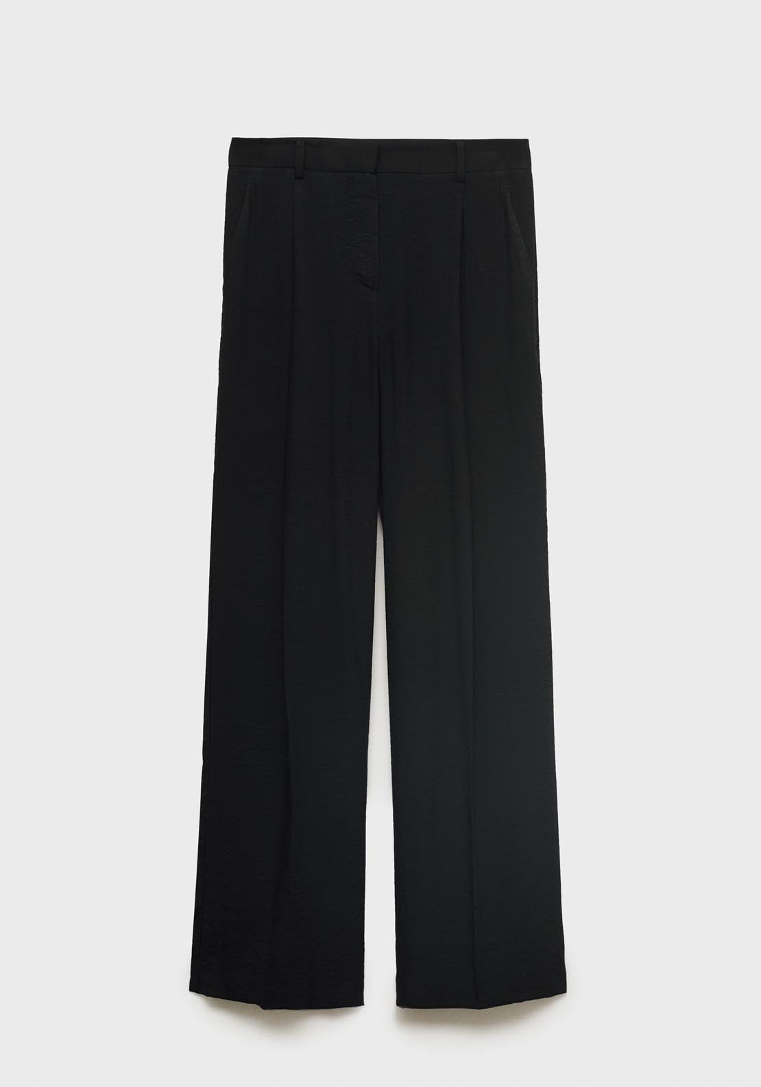 Mango Wide Leg Pleated Trousers - Black 4 Shaws Department Stores