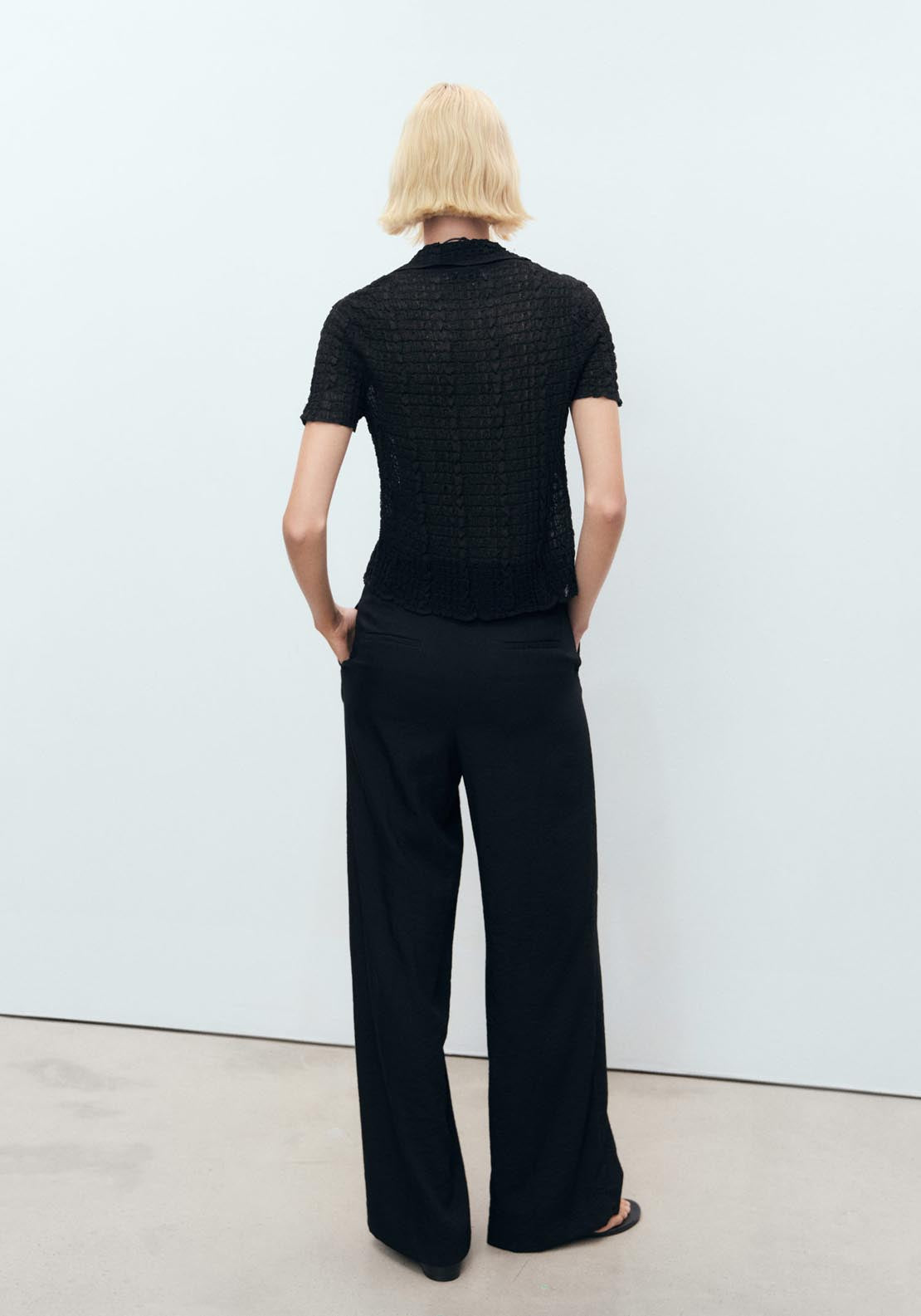 Mango Wide Leg Pleated Trousers - Black 2 Shaws Department Stores