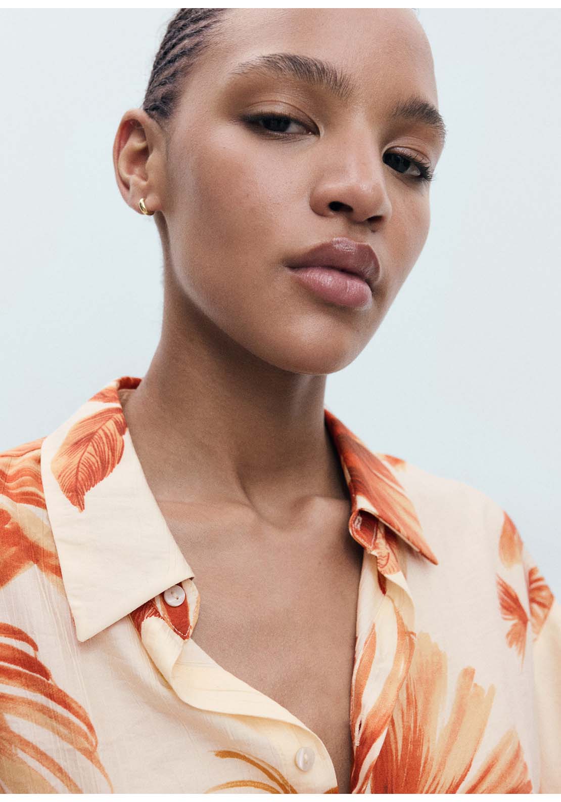 Palm Tree Shirt With Three Quarter Sleeves - Cream