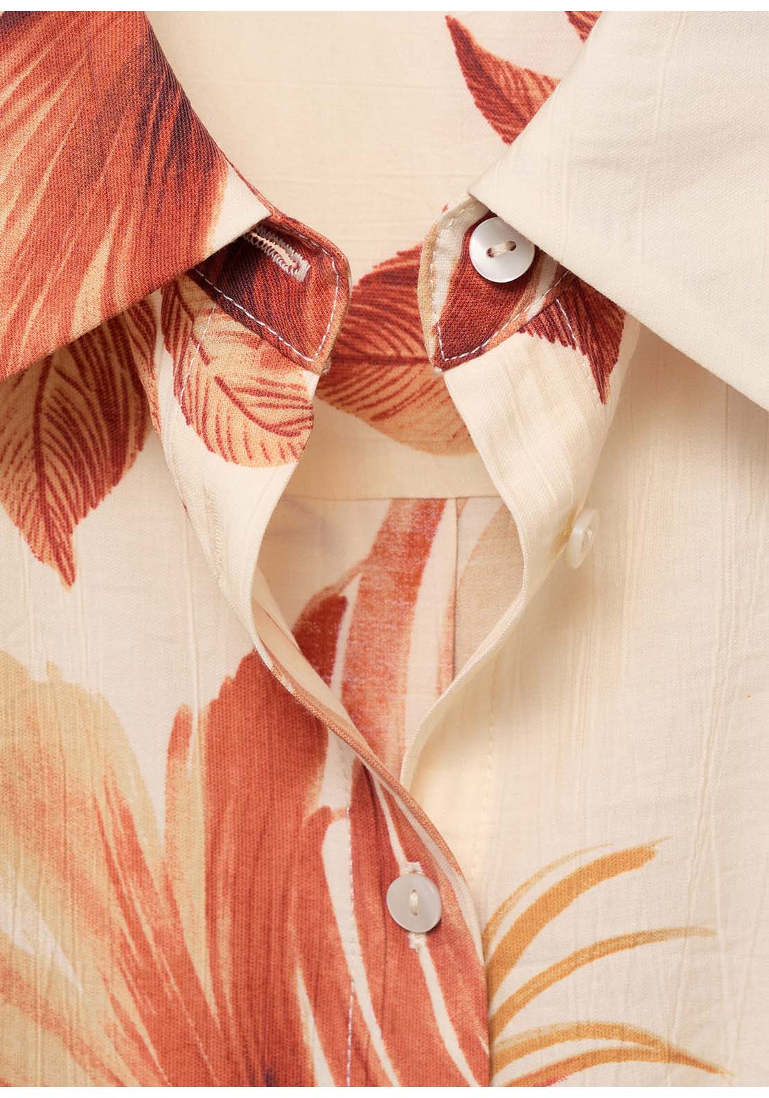 Palm Tree Shirt With Three Quarter Sleeves - Cream