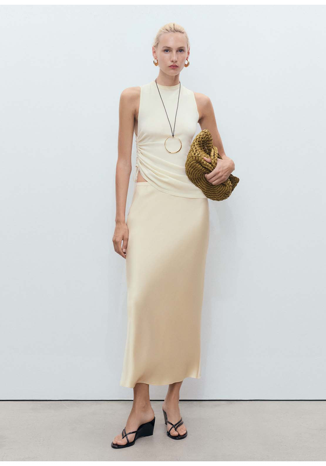 Midi Satin Skirt - Yellow