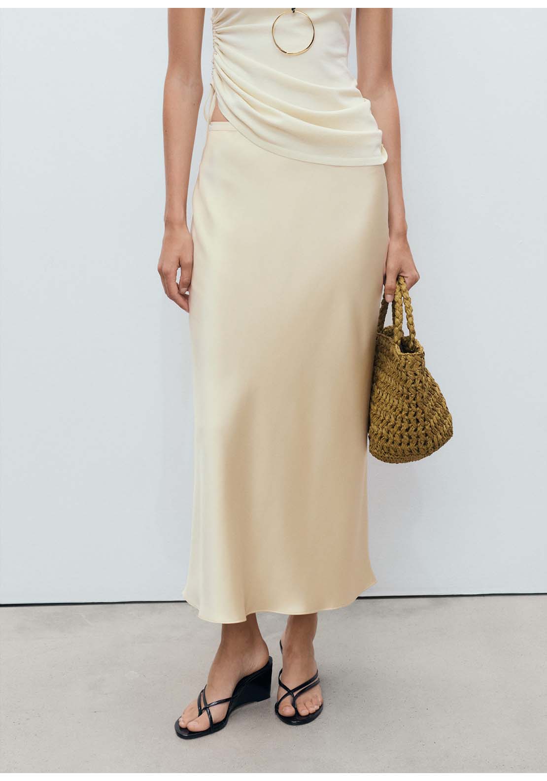 Midi Satin Skirt - Yellow