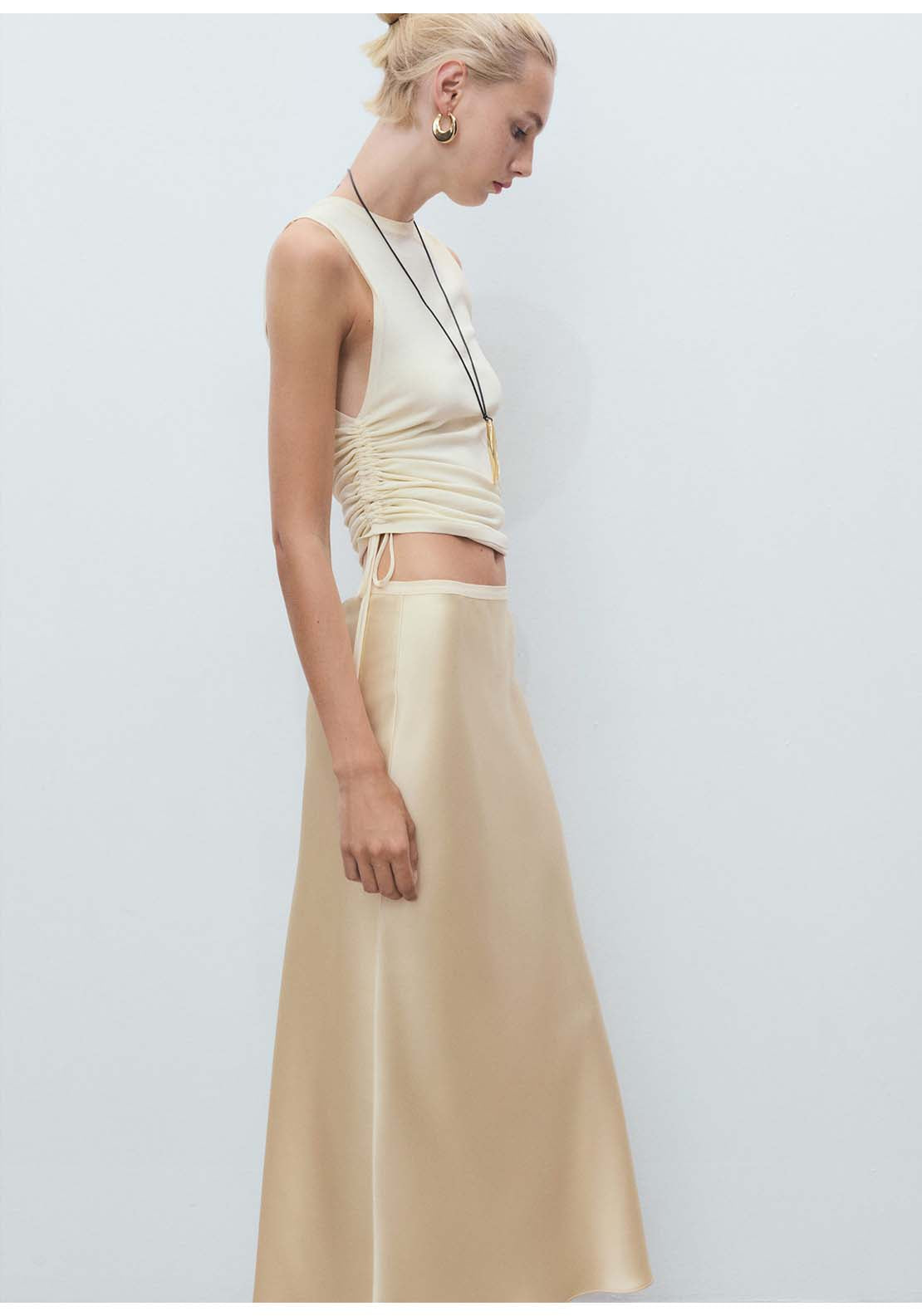 Midi Satin Skirt - Yellow