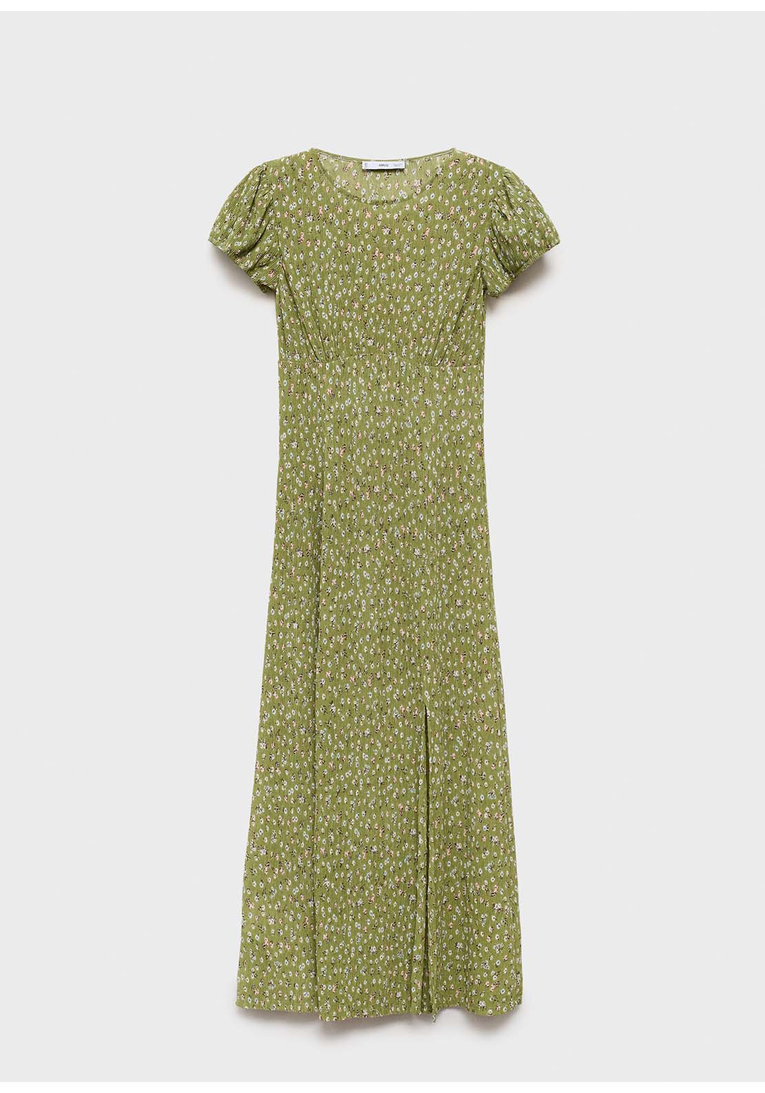 Long Floral Dress With Opening - Green