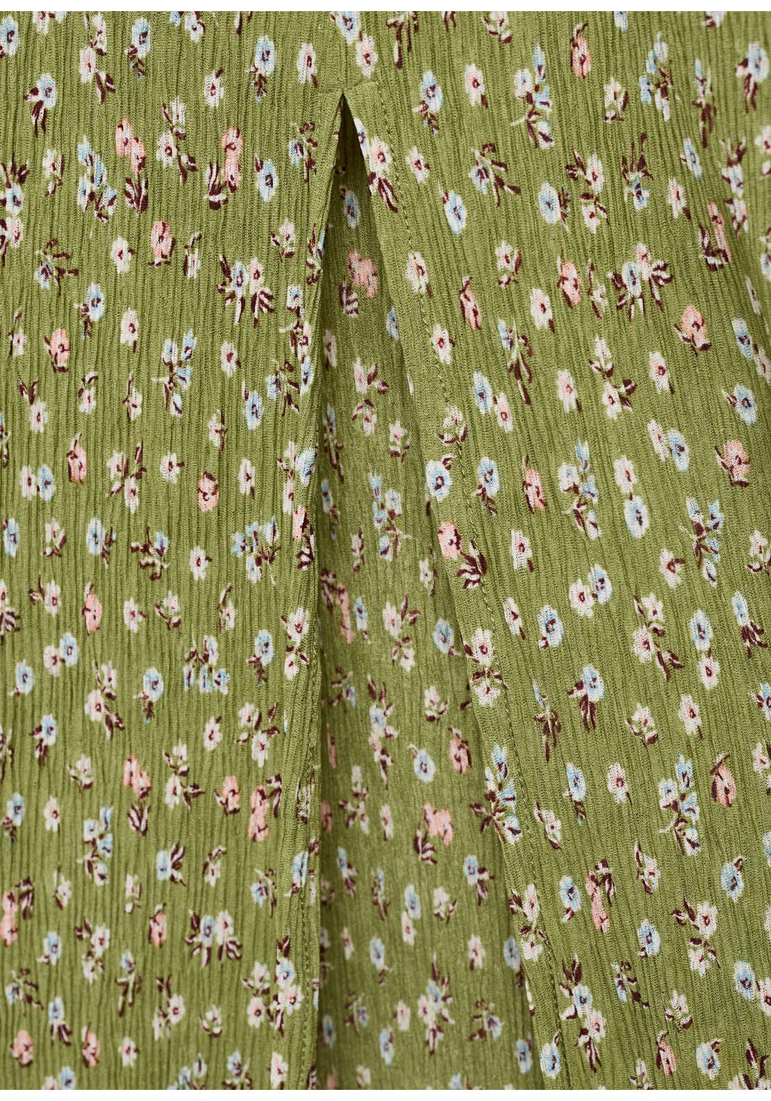 Long Floral Dress With Opening - Green