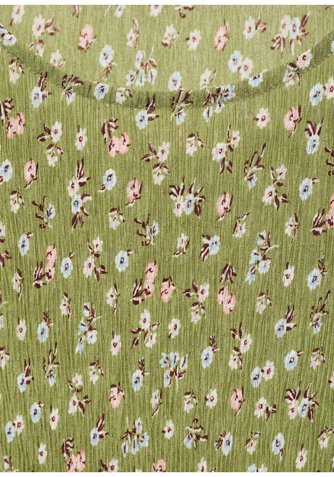 Long Floral Dress With Opening - Green