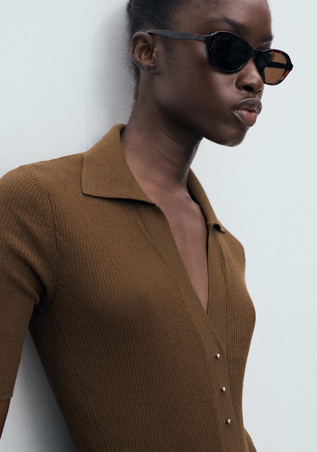 Mango Ribbed Polo Neck Sweater - Brown 3 Shaws Department Stores