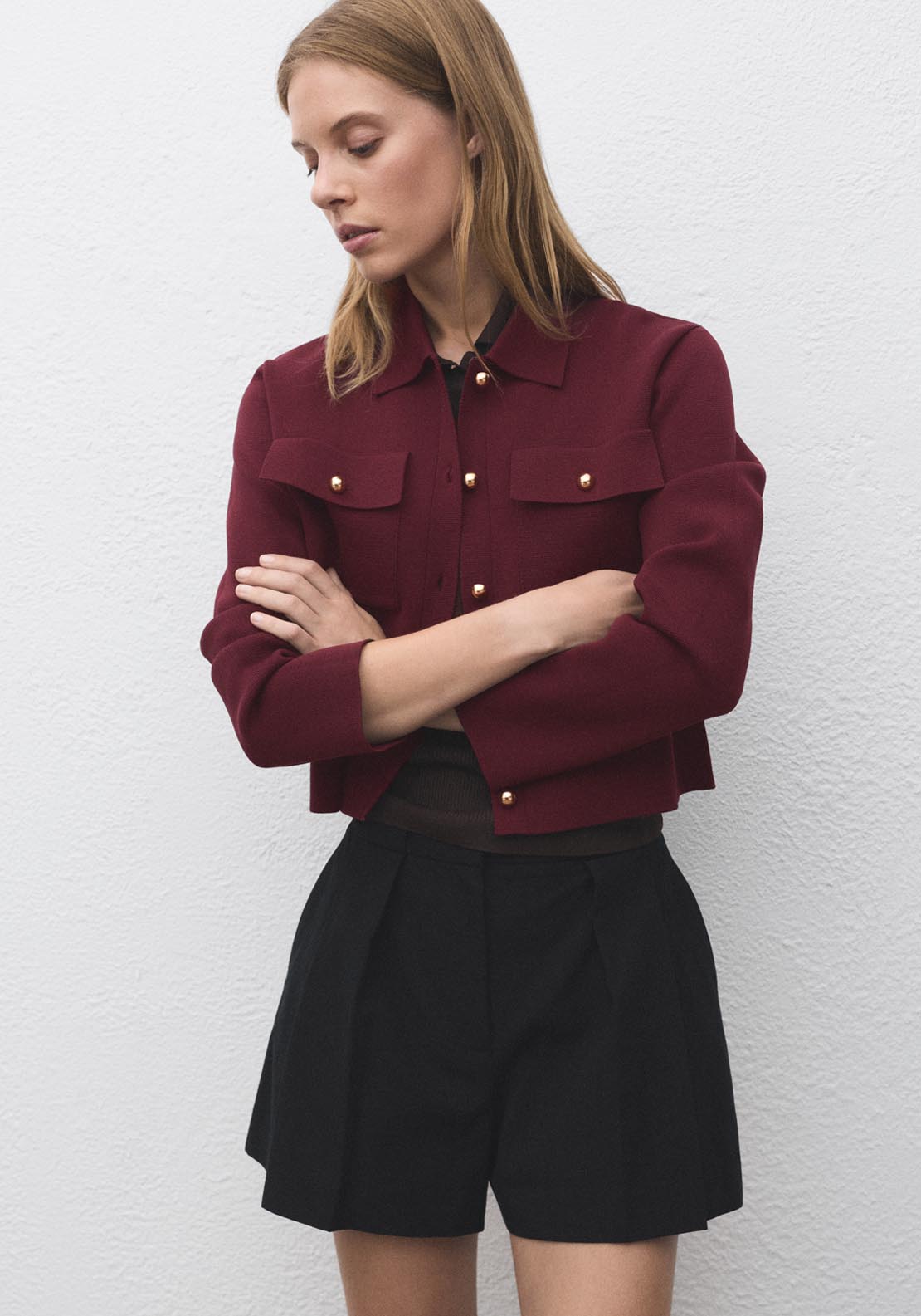 Mango Pocket Knit Jacket - Red 1 Shaws Department Stores