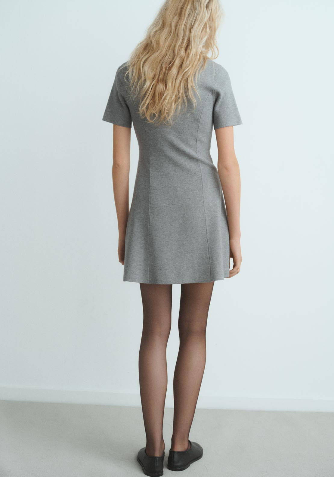 Mango Fine Knit Flared Dress - Grey 2 Shaws Department Stores