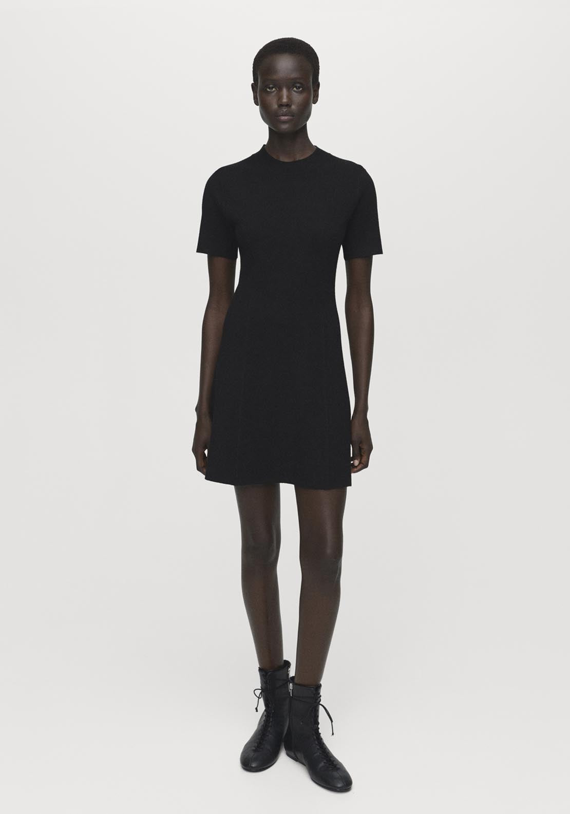 Mango Fine Knit Flared Dress - Black 1 Shaws Department Stores