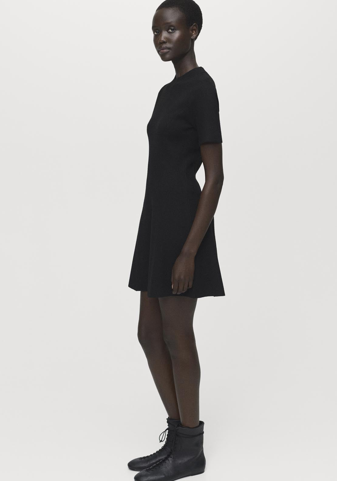 Mango Fine Knit Flared Dress - Black 3 Shaws Department Stores