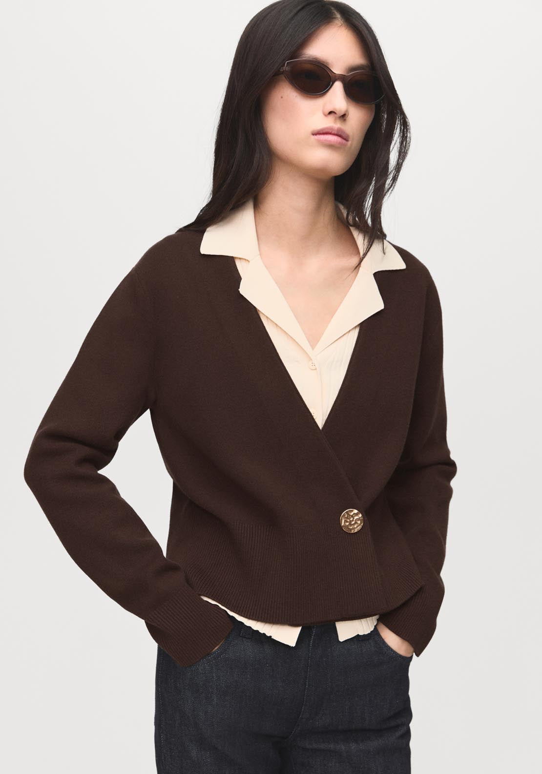 Mango Cross Over Cardigan With Jewel Button - Blue 1 Shaws Department Stores