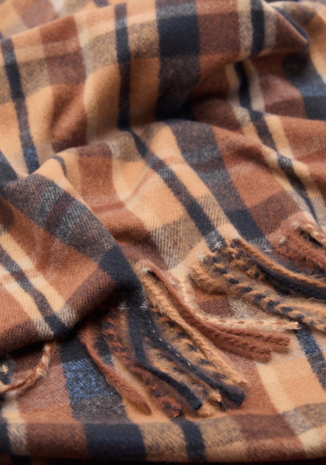 Mango Check Scarf With Fringed Ends - Brown 2 Shaws Department Stores