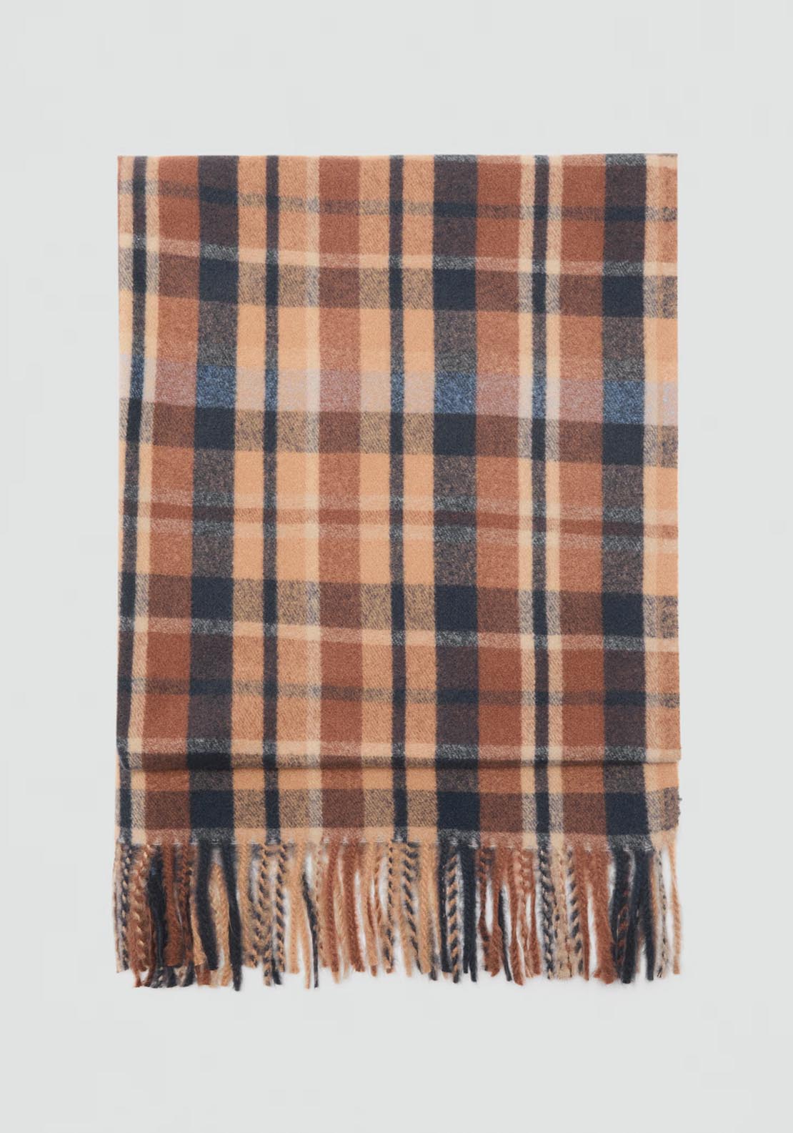 Mango Check Scarf With Fringed Ends - Brown 1 Shaws Department Stores