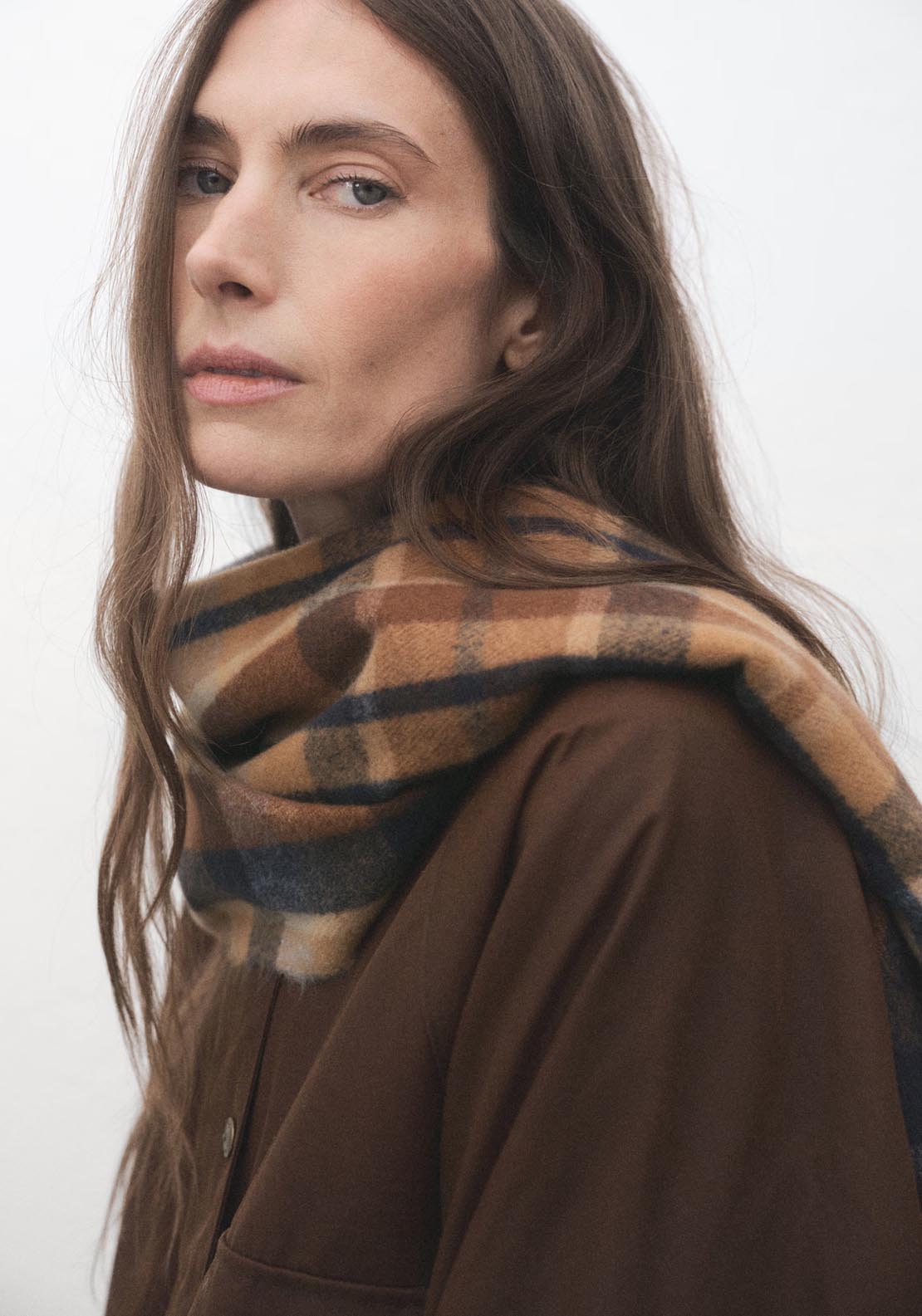Mango Check Scarf With Fringed Ends - Brown 4 Shaws Department Stores
