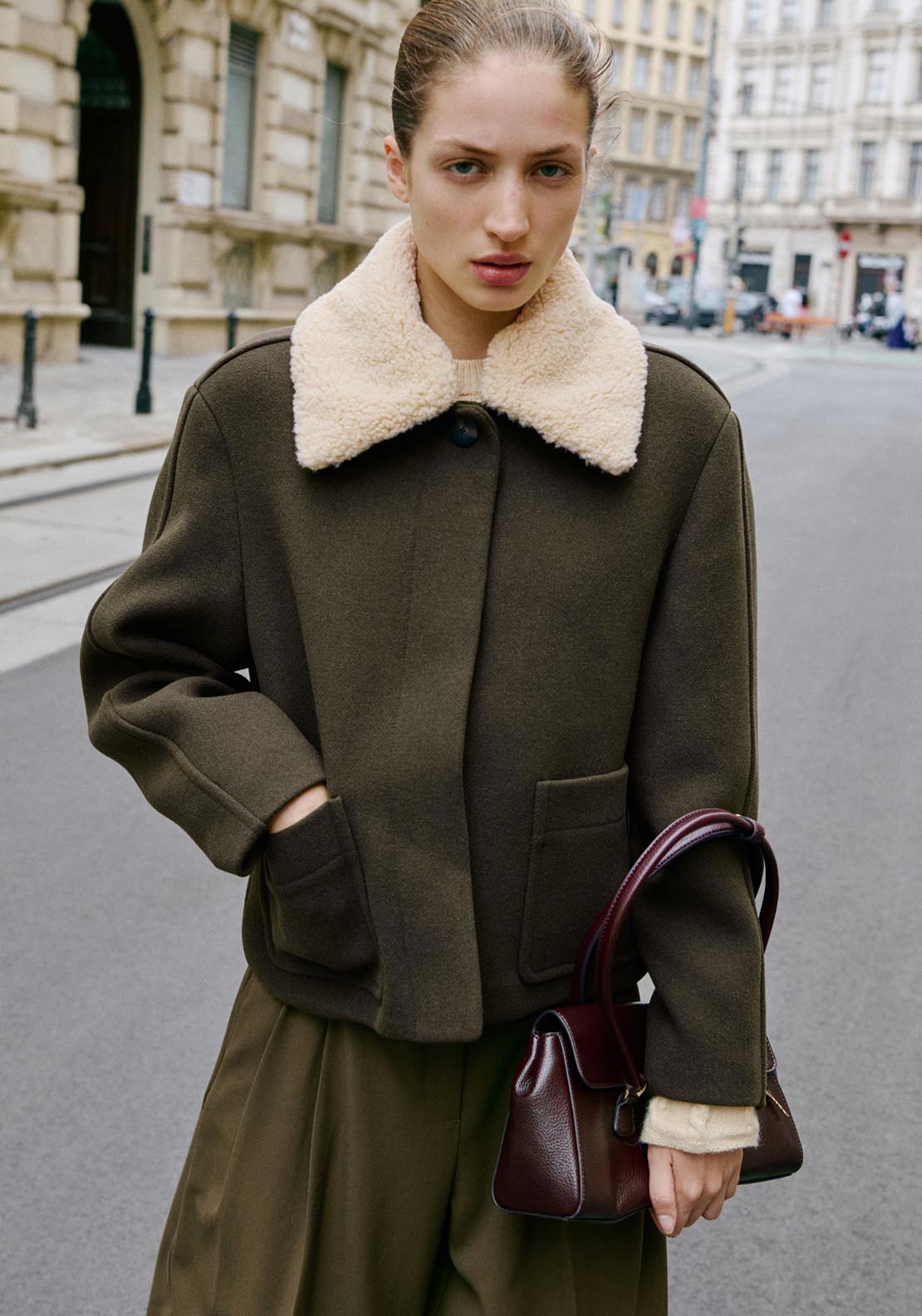 Mango Mus Jacket - Beige / Green 1 Shaws Department Stores
