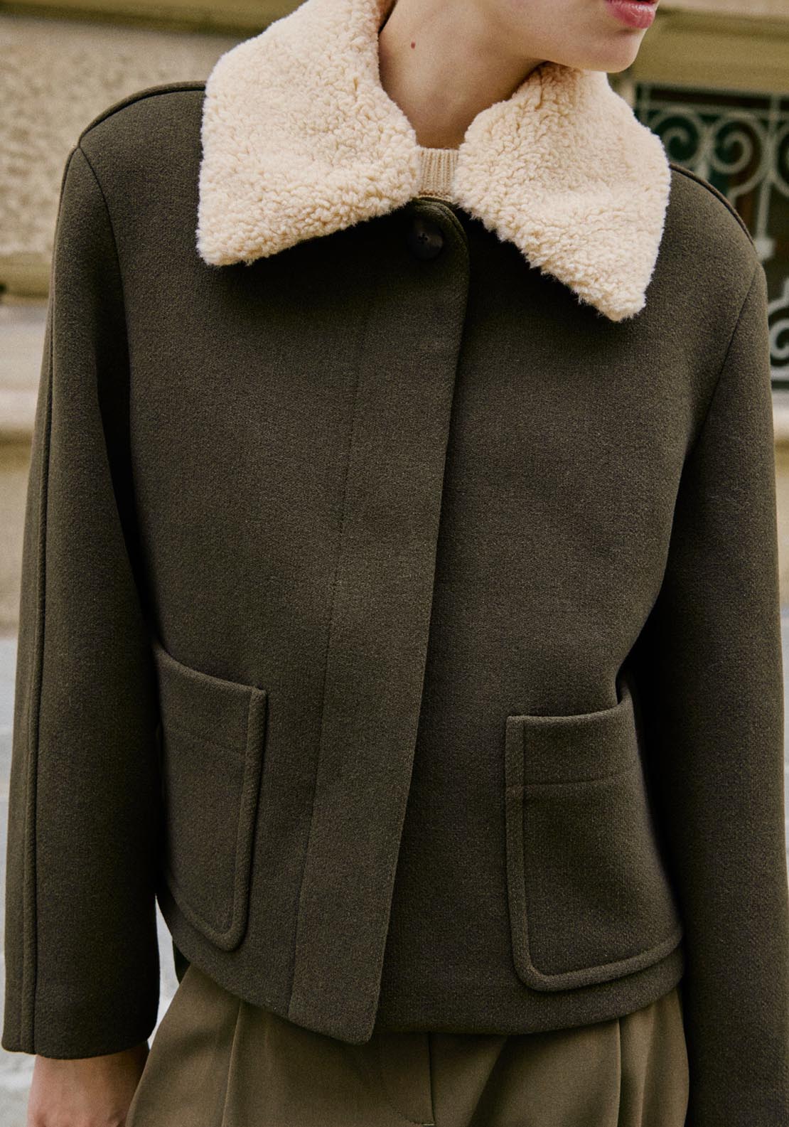 Mango Mus Jacket - Beige / Green 3 Shaws Department Stores