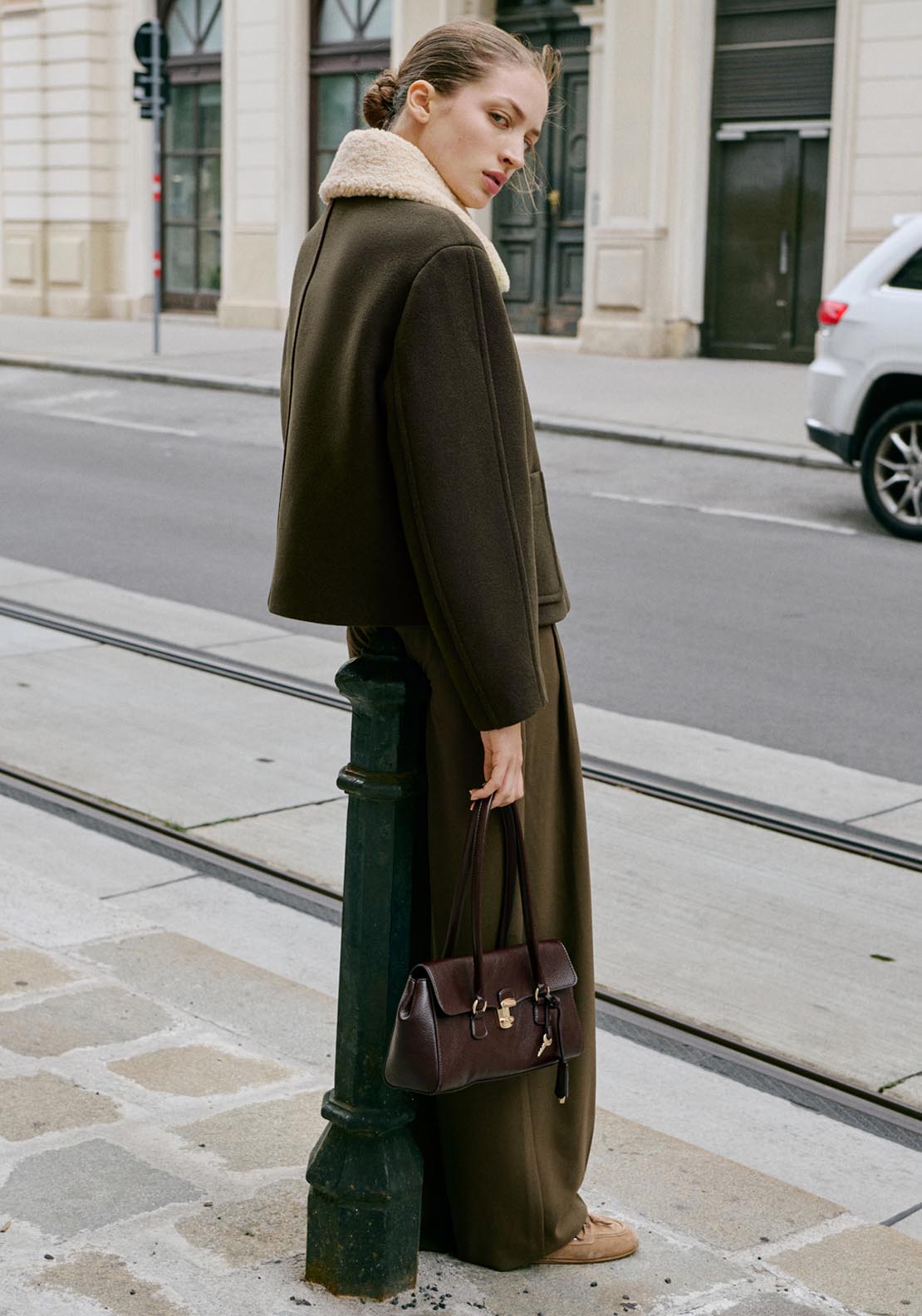 Mango Mus Jacket - Beige / Green 2 Shaws Department Stores