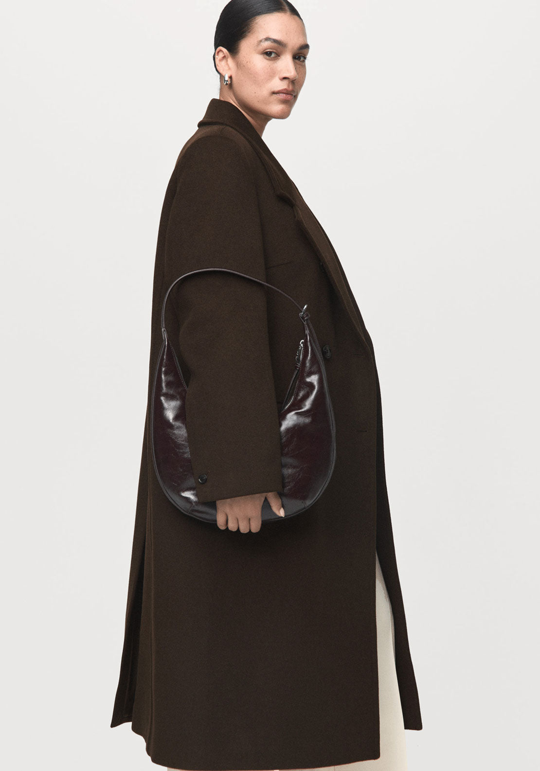 Double Breasted Wool Coat - Beige / Green