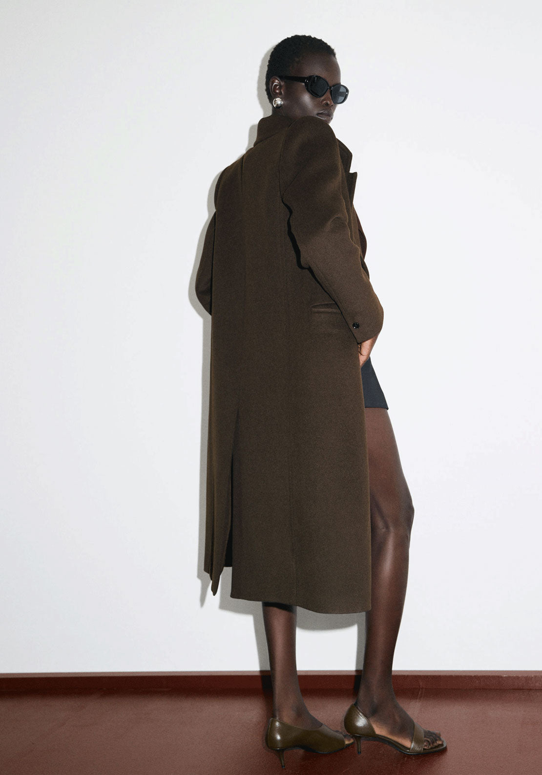 Double Breasted Wool Coat - Beige / Green