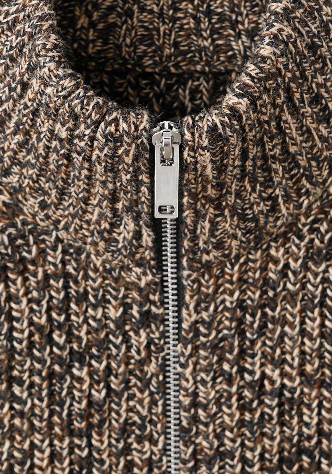 Speckled Zip Up Cardigan - Brown