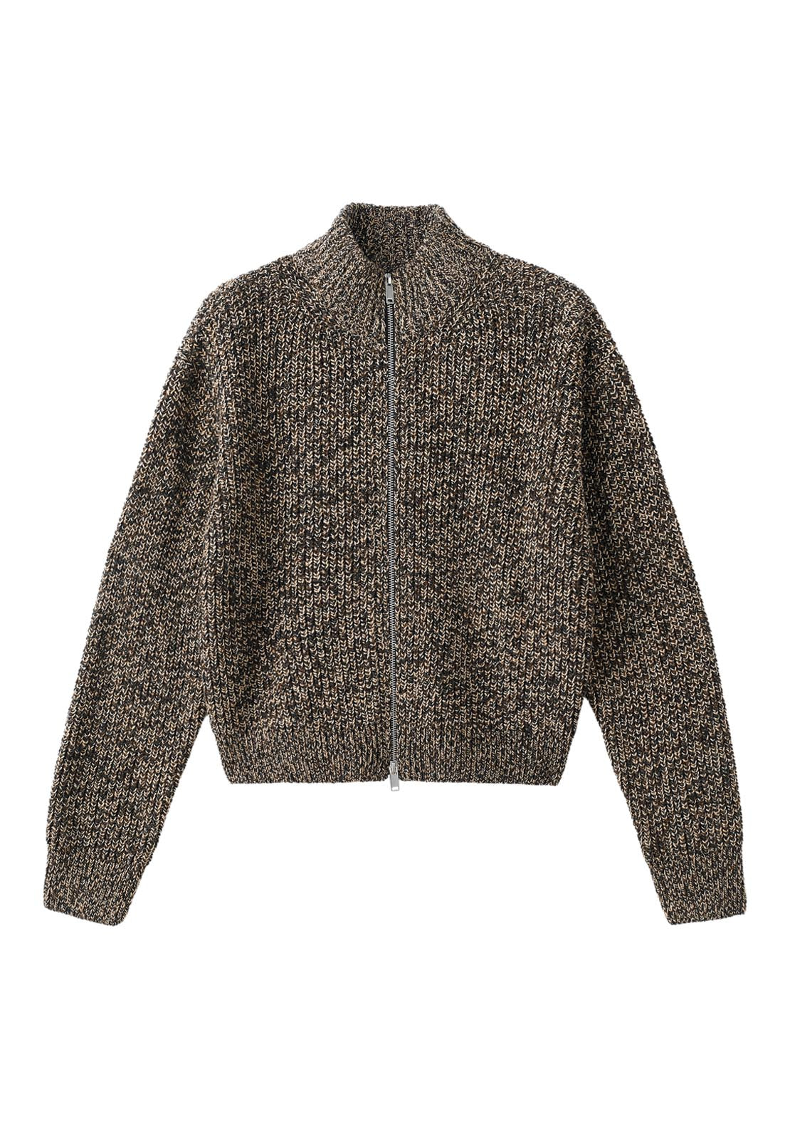 Speckled Zip Up Cardigan - Brown