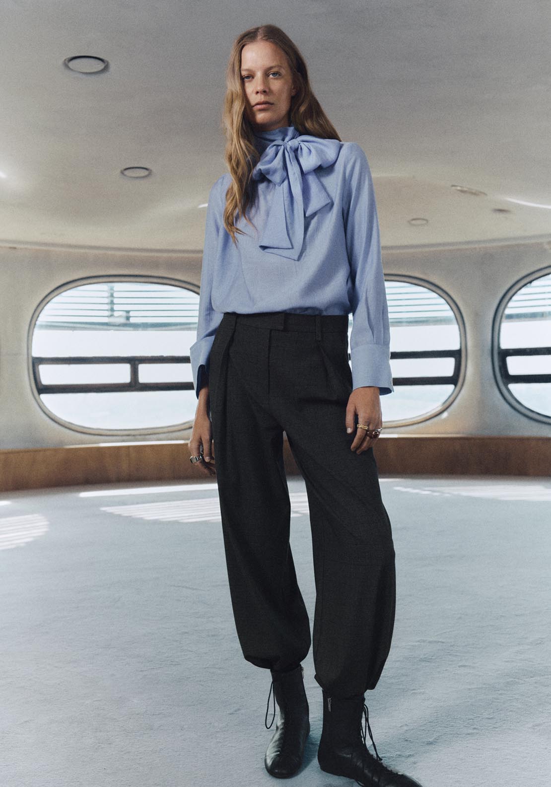 Mango Textured Blouse With Foulard - Blue 3 Shaws Department Stores