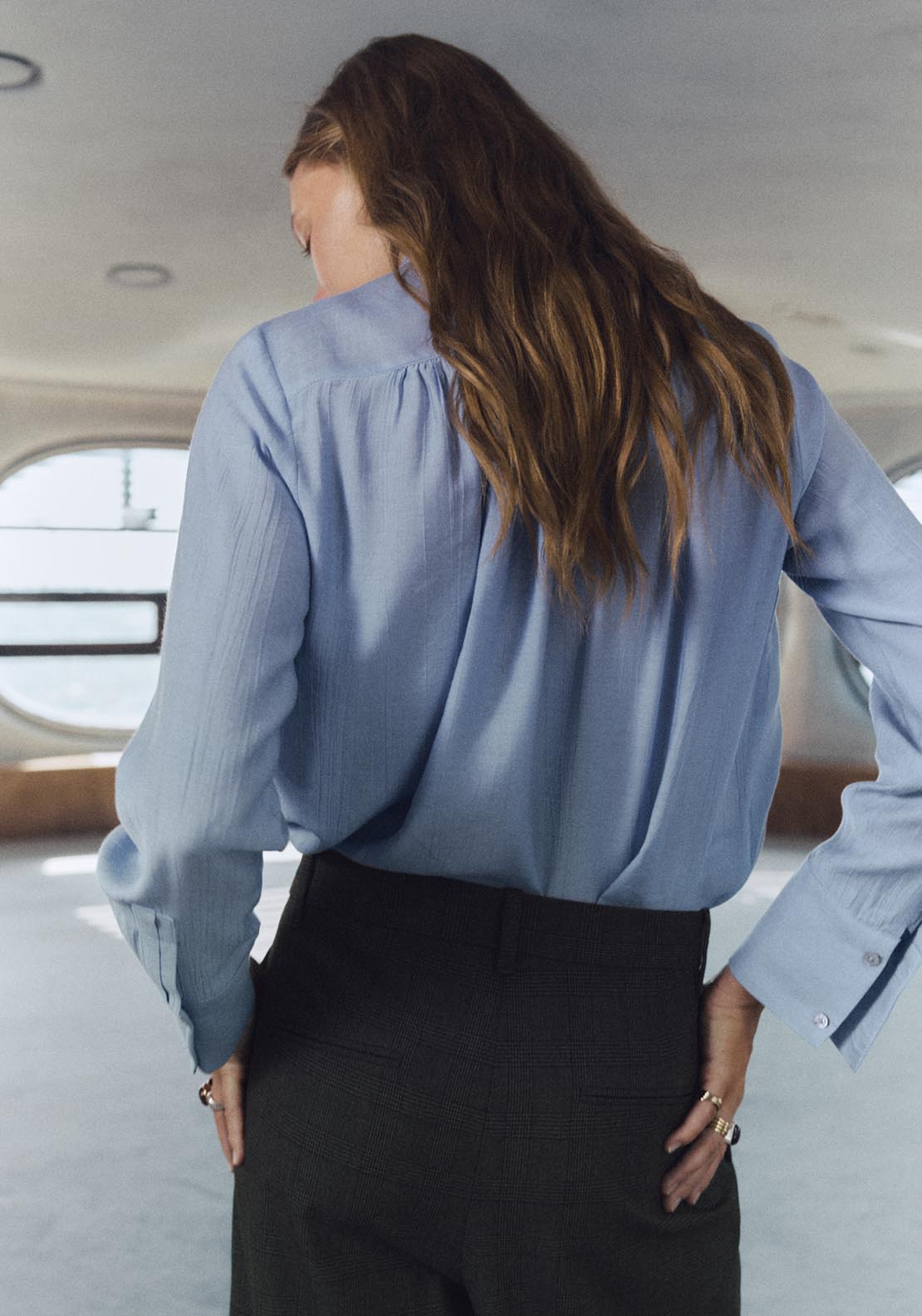 Mango Textured Blouse With Foulard - Blue 2 Shaws Department Stores