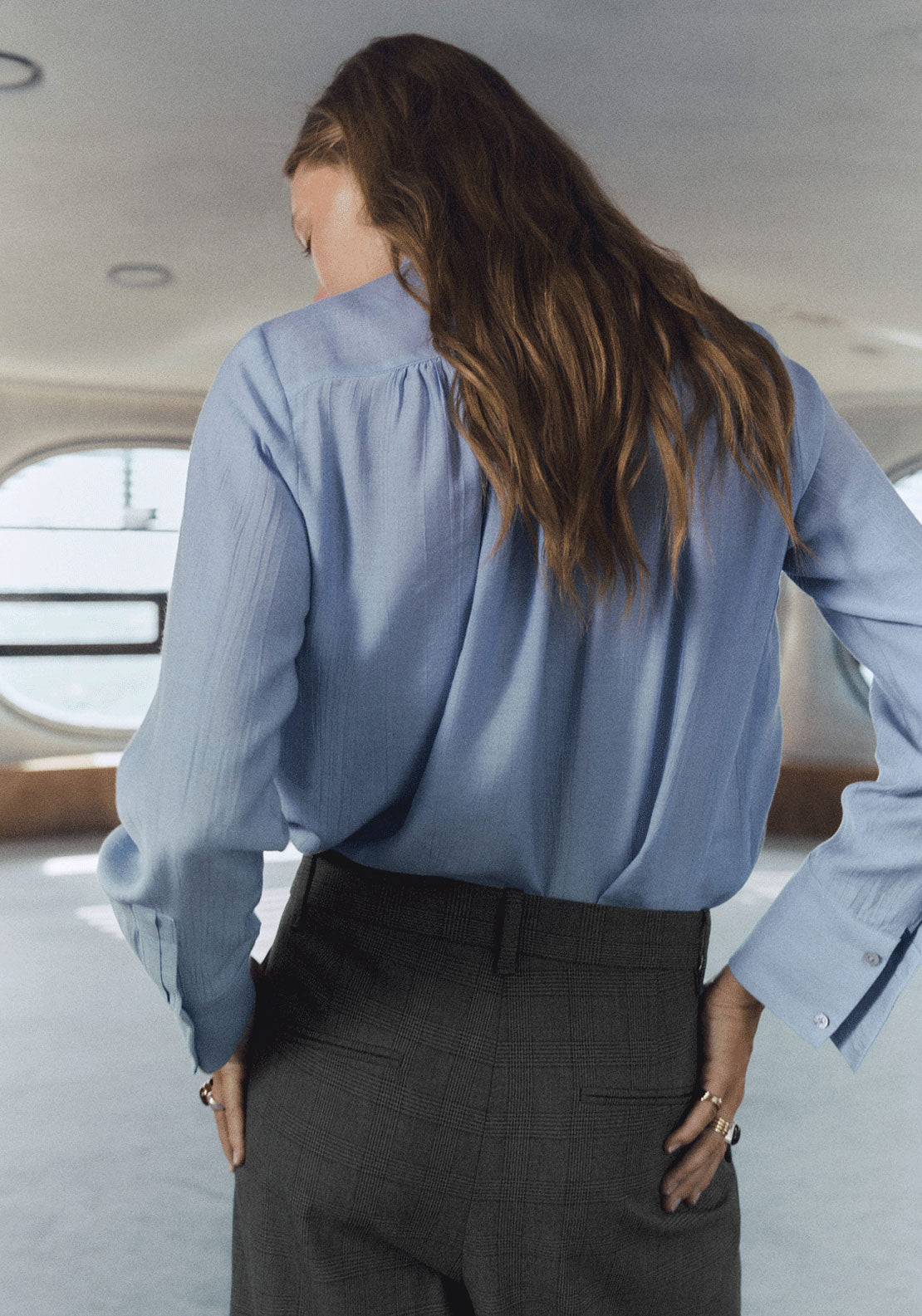 Textured Blouse With Foulard - Blue