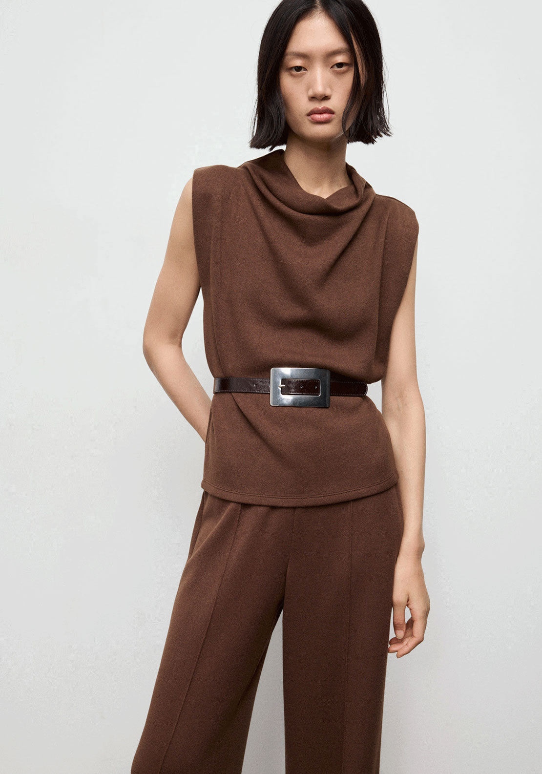 Draped Neck Top - Brown
