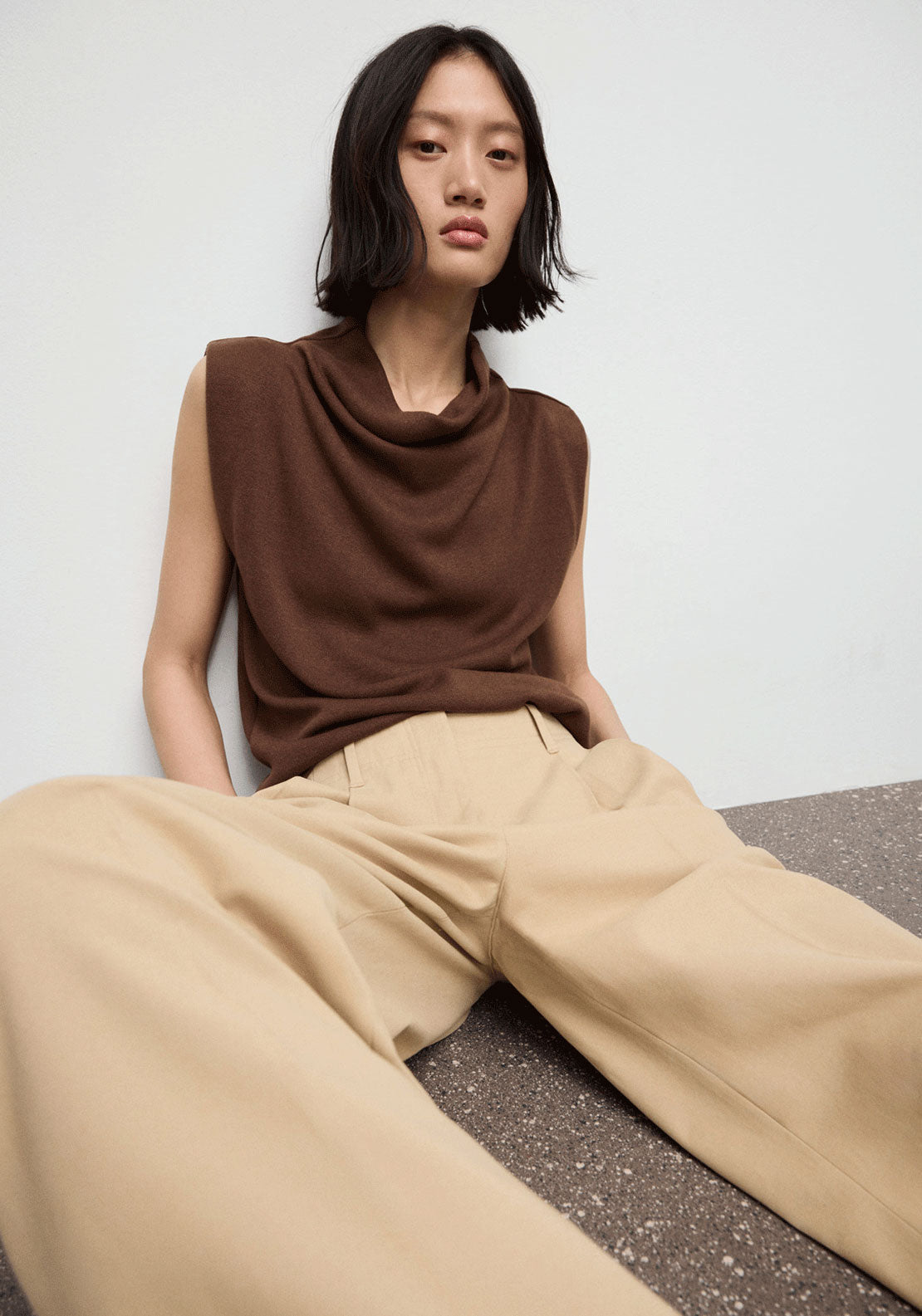 Draped Neck Top - Brown