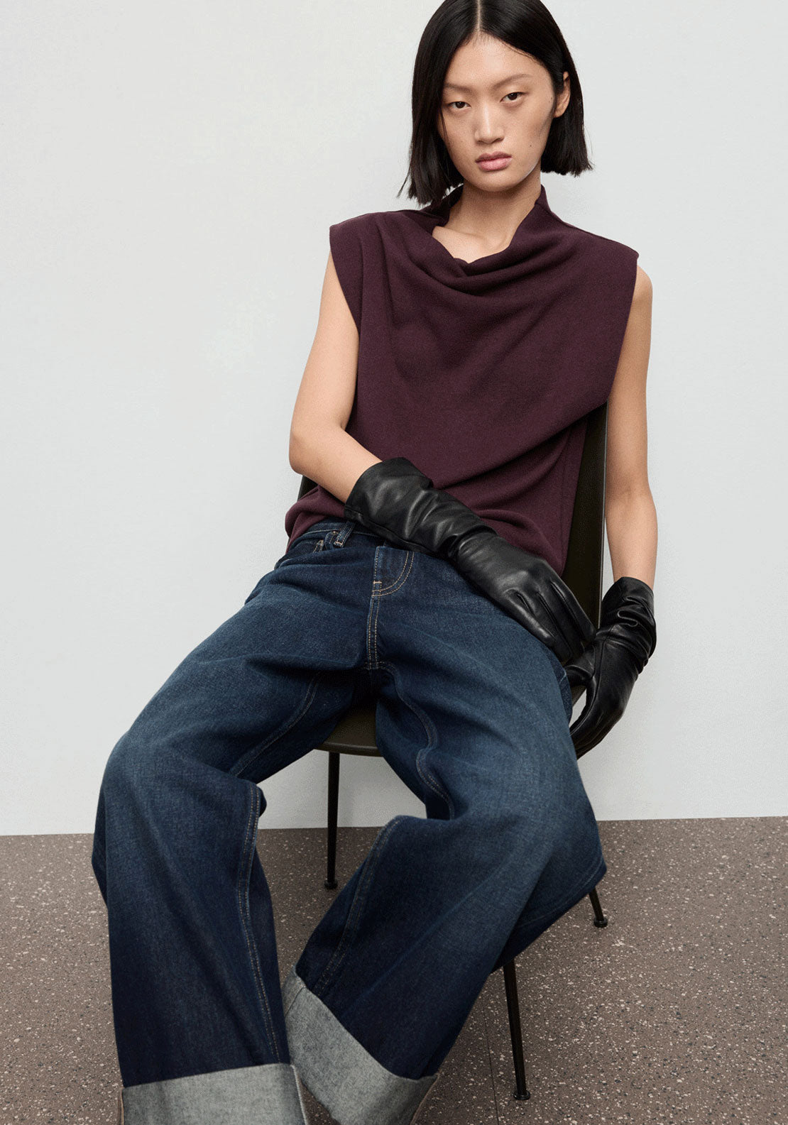 Draped Neck Top - Burgundy