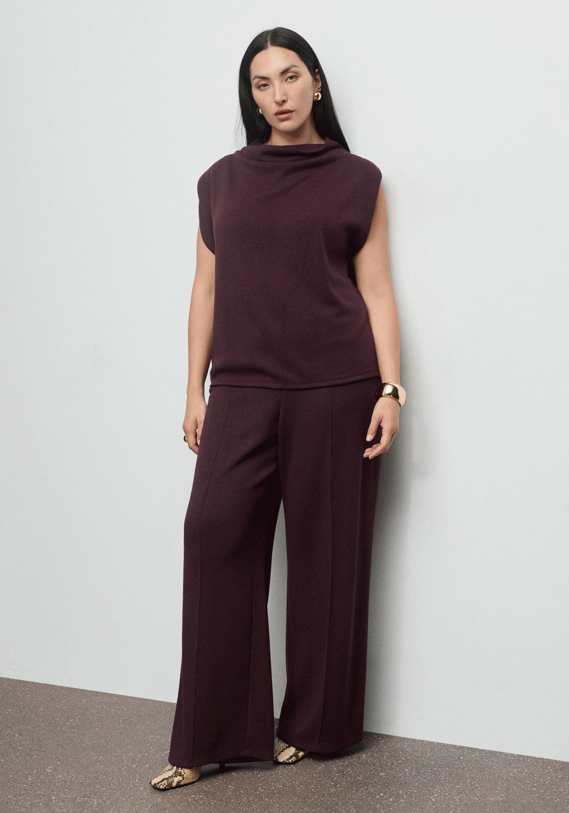 Draped Neck Top - Burgundy