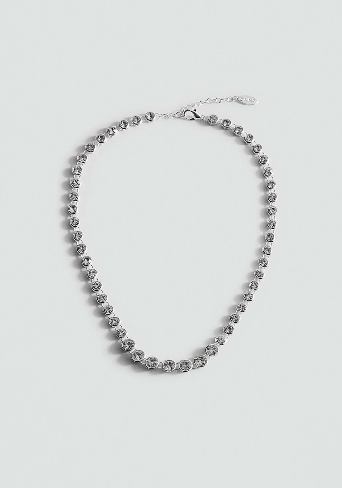 Mango Slim Necklace With Crystals - Silver 1 Shaws Department Stores