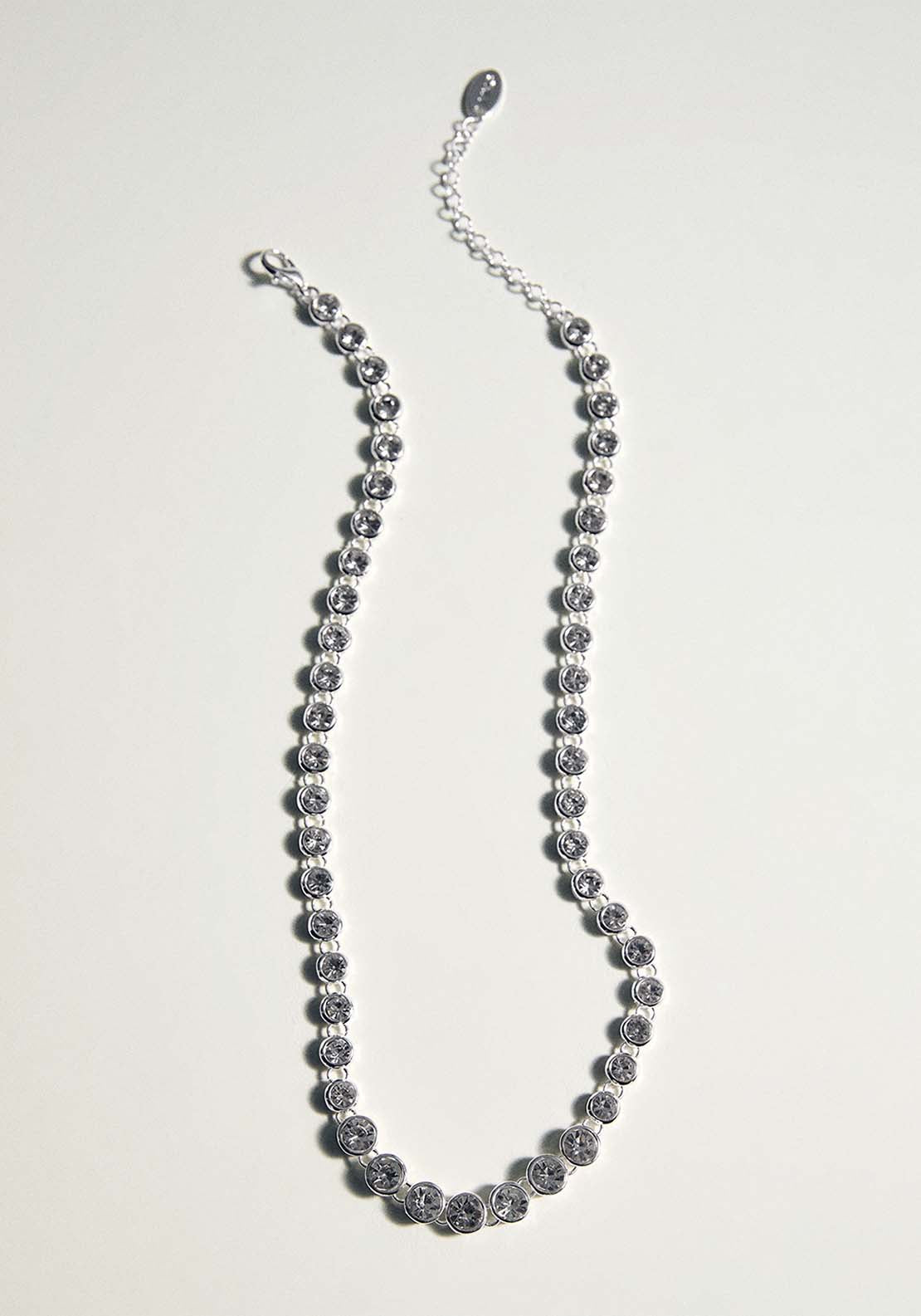 Mango Slim Necklace With Crystals - Silver 2 Shaws Department Stores