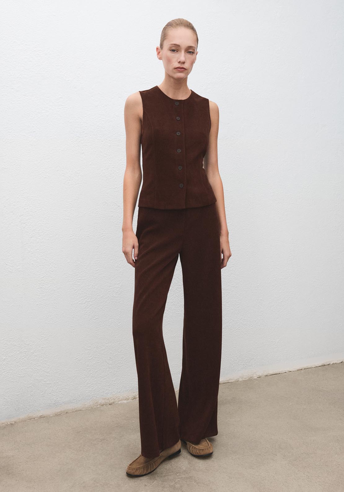 Corduroy Trousers With Elastic Waist - Brown