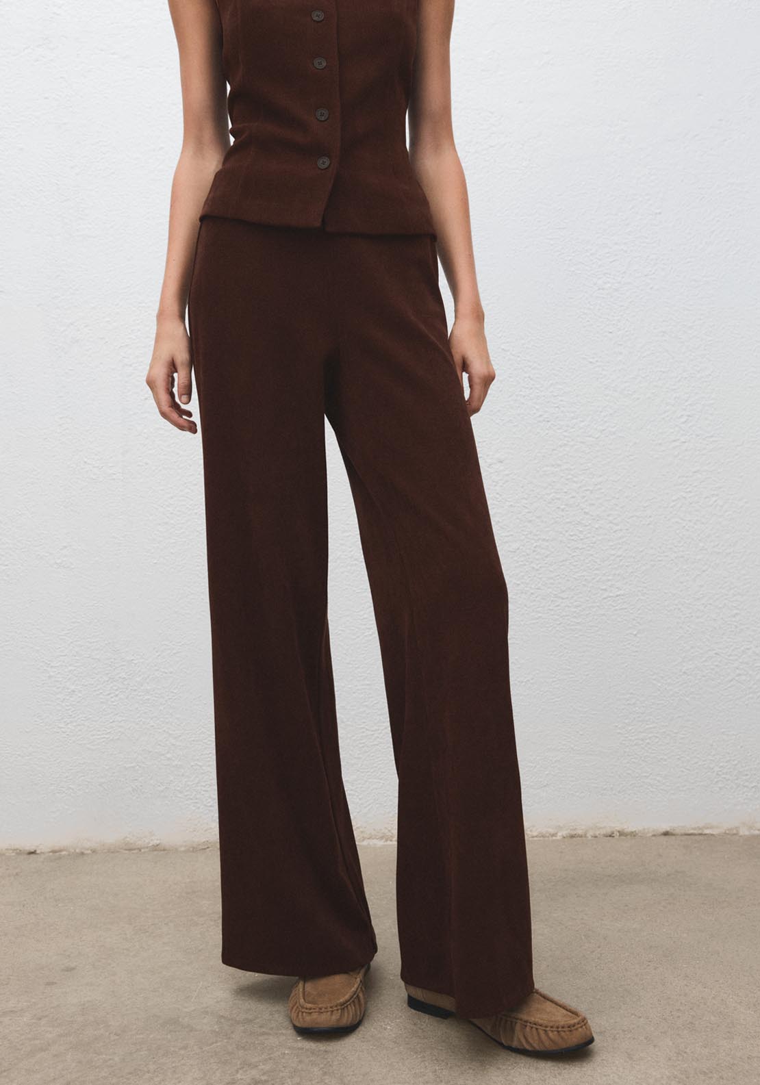 Corduroy Trousers With Elastic Waist - Brown