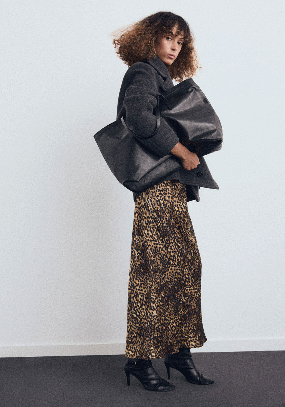Leopard Print Satin Shirt - Brown