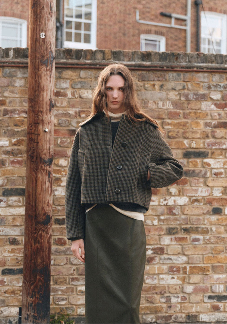 Houndstooth Wool Jacket - Brown