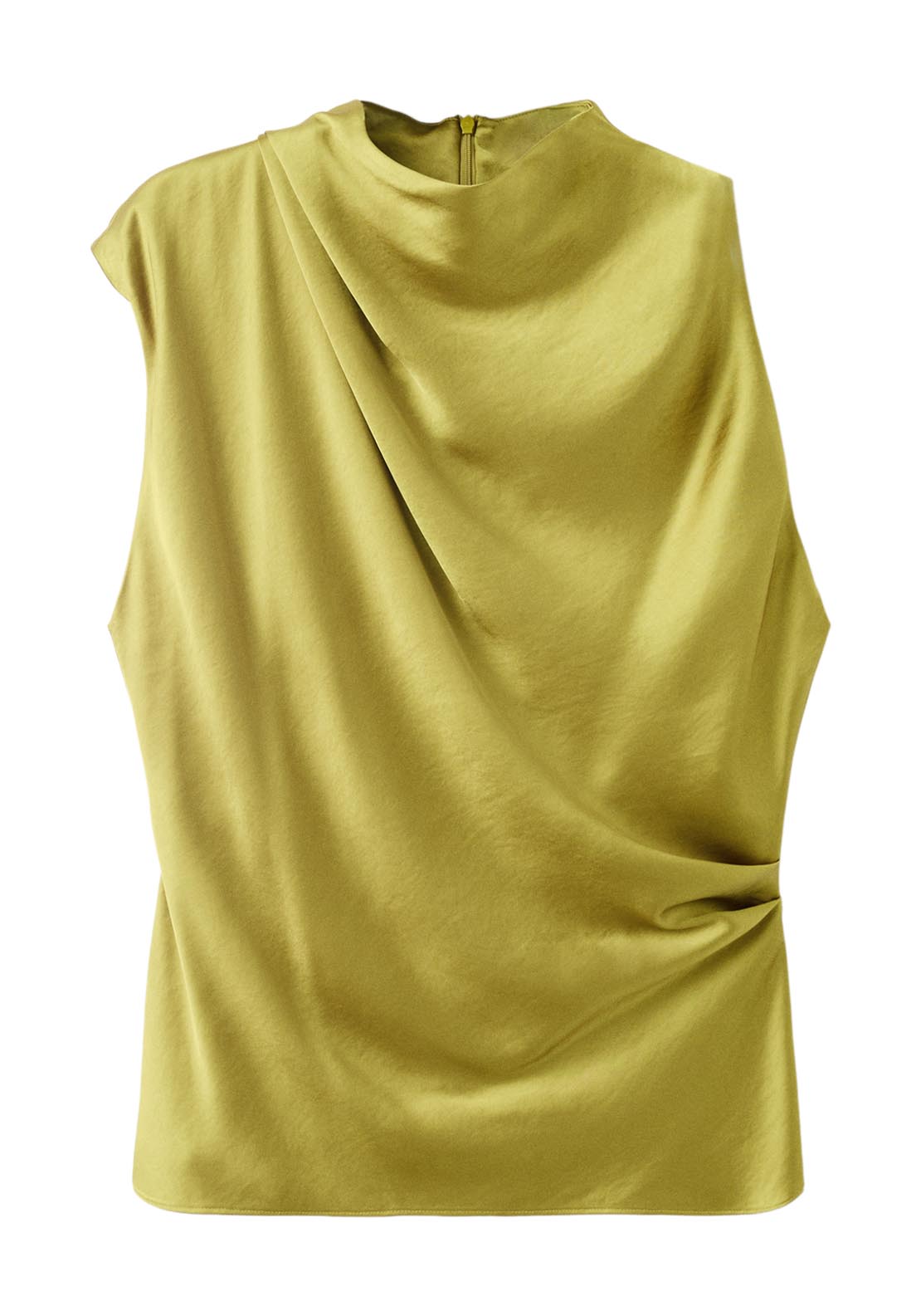 Satin Blouse With Draped Neck - Green