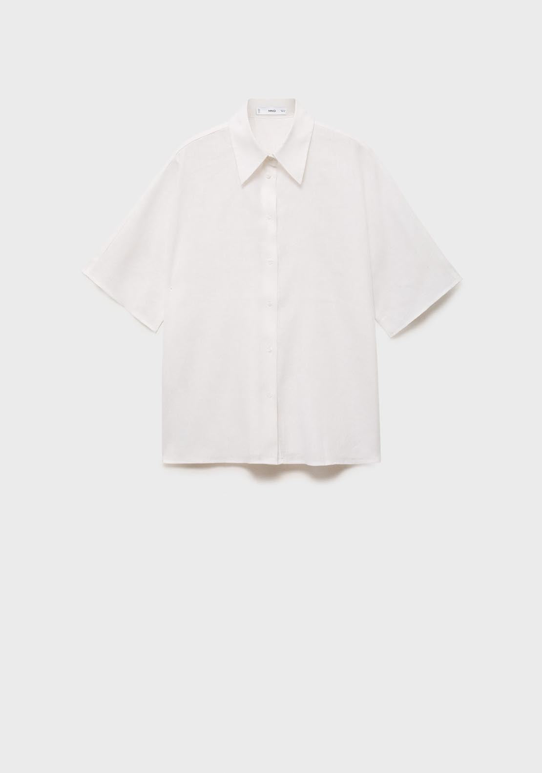 Mango Short Sleeve Linen Blend Shirt - Beige 8 Shaws Department Stores