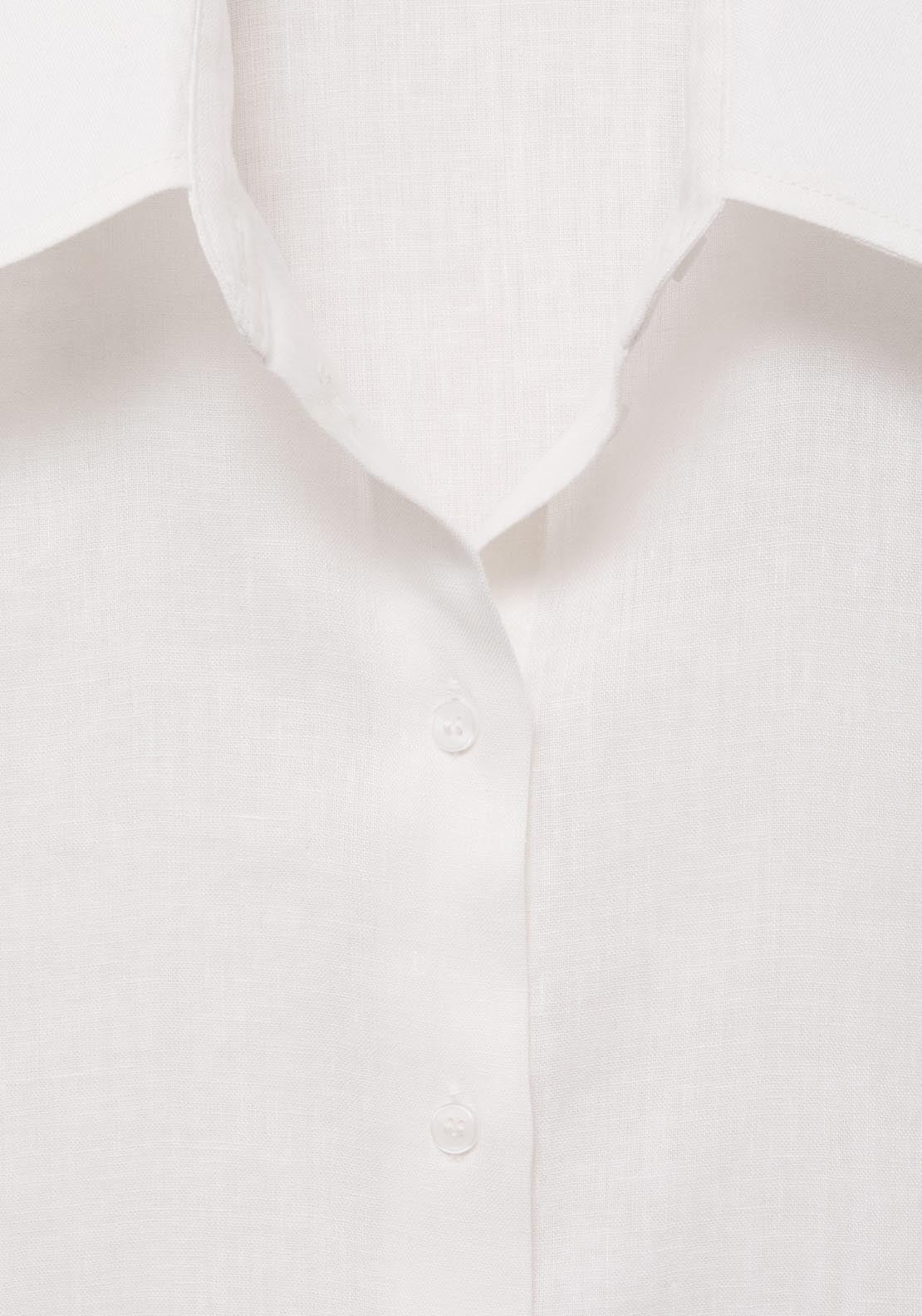 Mango Short Sleeve Linen Blend Shirt - Beige 7 Shaws Department Stores