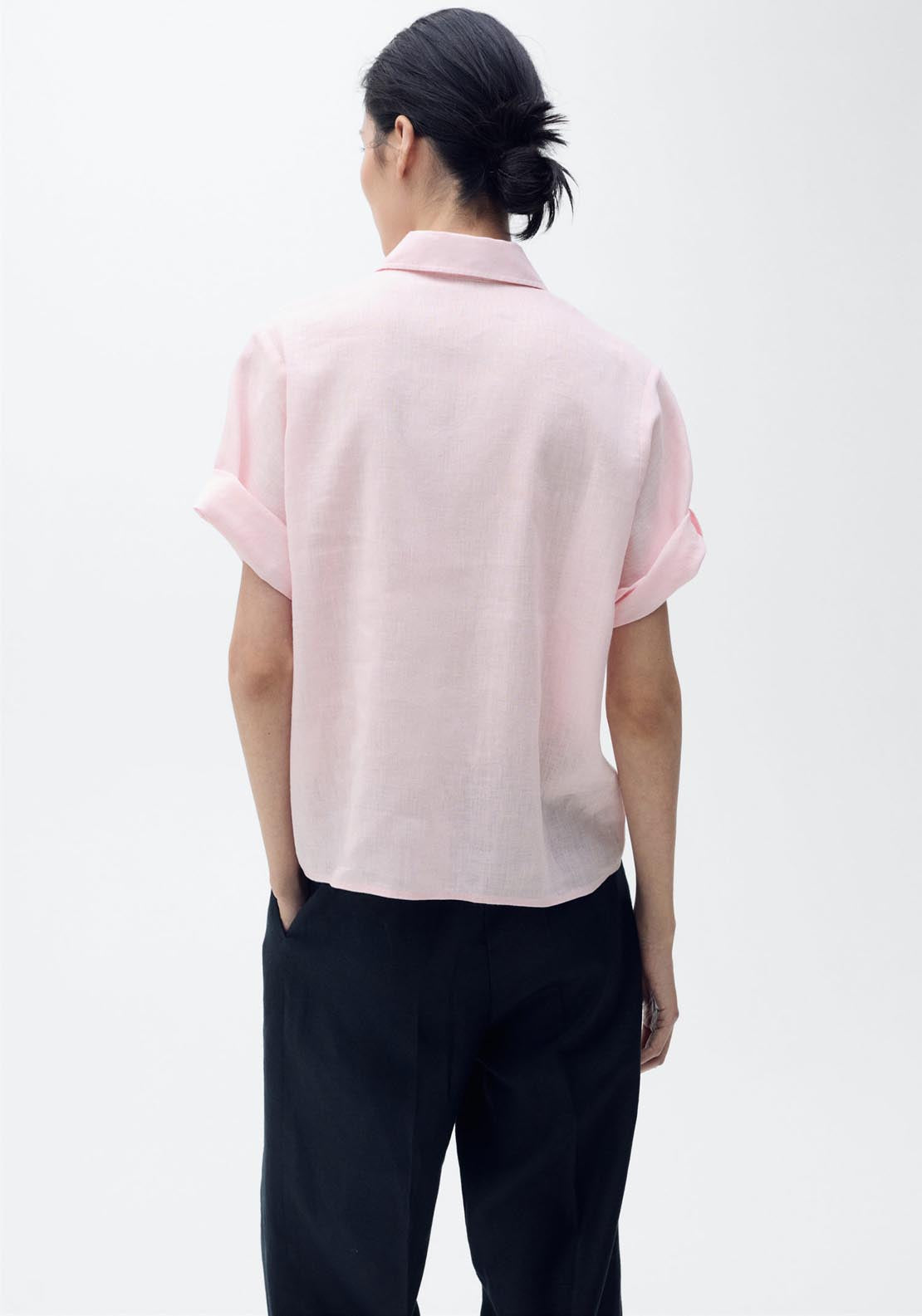 Mango Short Sleeve Linen Blend Shirt - Light/pastel Pink 2 Shaws Department Stores