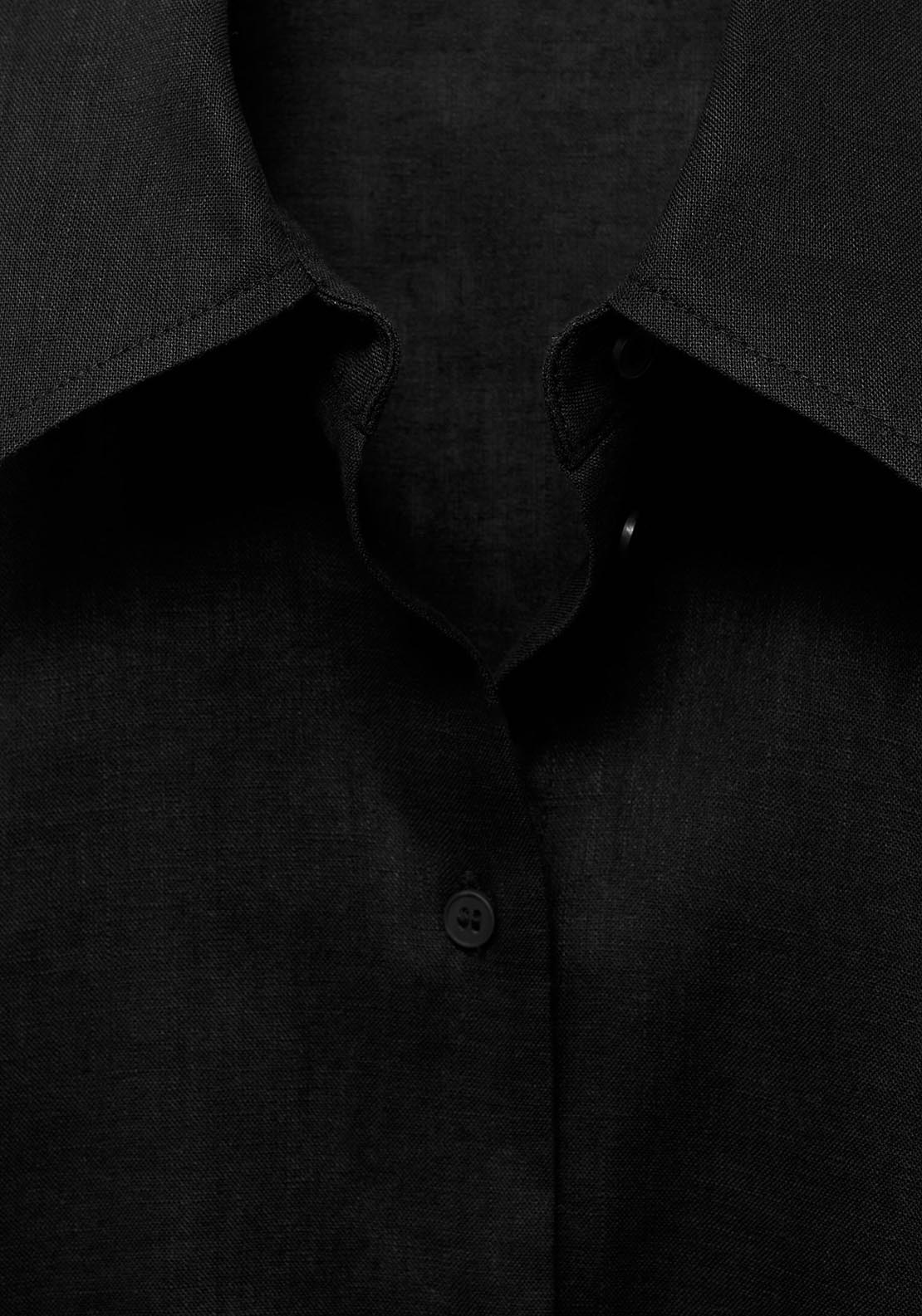 Mango Short Sleeve Linen Blend Shirt - Black 5 Shaws Department Stores
