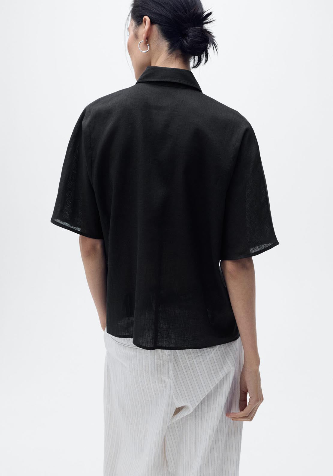 Mango Short Sleeve Linen Blend Shirt - Black 1 Shaws Department Stores